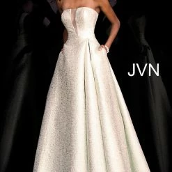 Discontinued JVN By Jovani 67091 Light Green Metallic Ball Gown Prom Dress Ballgown Dresses