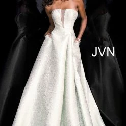 Discontinued JVN By Jovani 67091 Light Green Metallic Ball Gown Prom Dress Ballgown Dresses