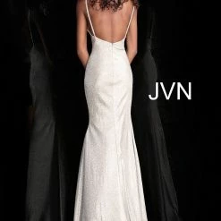 In Stock Jovani JVN67102 Size 0 Silver Metallic Iridescent Shimmer Prom Dress Evening Gown Backless Dresses