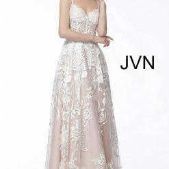 JVN By Jovani Jovani JVN67181 Spaghetti Straps Lace Prom Dress White/pink Wedding Dress Bridal