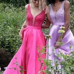 In Stock Jovani JVN67198 Royal Sizes 6 Prom Dress V Neck A Line Evening Gown Pockets Ballgown Dresses