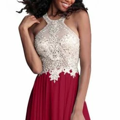 In Stock Jovani JVN 67245 Embellished Bodice Open Back Prom Dress Burgundy Size 6