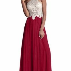 In Stock Jovani JVN 67245 Embellished Bodice Open Back Prom Dress Burgundy Size 6