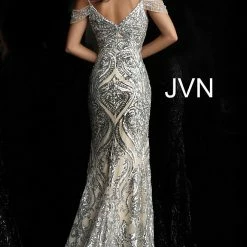 In Stock Jovani JVN67256 Size 0, 4 Long Sequin Prom Dress Plunging Off The Shoulder Gown