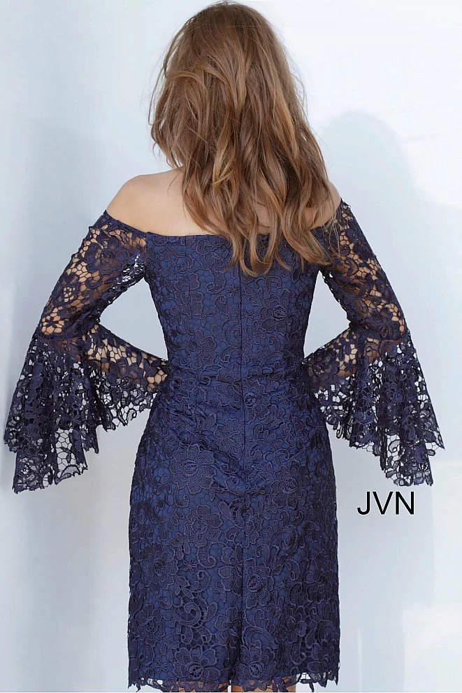 JVN By Jovani Jovani JVN68076 Cocktail Dress Off The Shoulder Sheer Lace Bell Sleeves Formal 6 JVN By Jovani Jovani JVN68076 Cocktail Dress Off The Shoulder Sheer Lace Bell Sleeves Formal