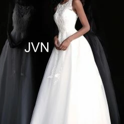 Discontinued Jovani JVN68132 Sheer Embellished Back Prom Dress Ball Gown Wedding Dress