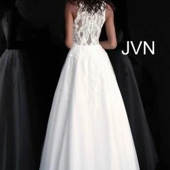 Discontinued Jovani JVN68132 Sheer Embellished Back Prom Dress Ball Gown Wedding Dress