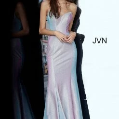 In Stock Mermaid Dresses Jovani JVN68190 Sz 2 Long Iridescent Shimmer Prom Dress Lilac Strapless Mermaid