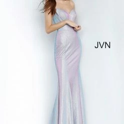 In Stock Mermaid Dresses Jovani JVN68190 Sz 2 Long Iridescent Shimmer Prom Dress Lilac Strapless Mermaid