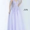 JVN By Jovani Jovani JVN68258 Long A Line Lace Prom Ballgown Dress Formal Plunging Neckline
