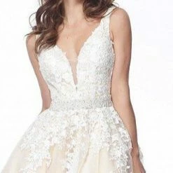 JVN By Jovani Jovani JVN68258 Long A Line Lace Prom Ballgown Dress Formal Plunging Neckline