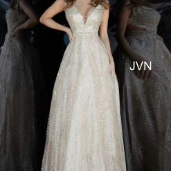 JVN By Jovani Jovani JVN68659 Glitter A Line Cutout Sides Prom Dress Evening Gown Glitter Shimmer Ballgown Dresses