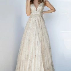 JVN By Jovani Jovani JVN68659 Glitter A Line Cutout Sides Prom Dress Evening Gown Glitter Shimmer Ballgown Dresses