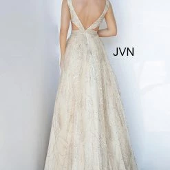 JVN By Jovani Jovani JVN68659 Glitter A Line Cutout Sides Prom Dress Evening Gown Glitter Shimmer Ballgown Dresses