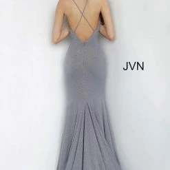 JVN By Jovani Jovani JVN68745 Charcoal Long Fitted Shimmer Mermaid Prom Dress Pageant Gown Mermaid Dresses
