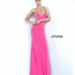 Jovani 00625 V Neckline Tie Back Embellished Fitted Prom Dress Pageant Gown Evening Dress