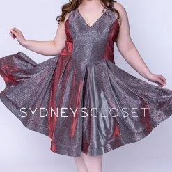 In Stock Sydney's Closet 8100 Sz 14 Cobalt V Neckline Holographic Short Formal Cocktail Dress Plus Sized 27 In Stock Sydney's Closet 8100 Sz 14 Cobalt V Neckline Holographic Short Formal Cocktail Dress Plus Sized