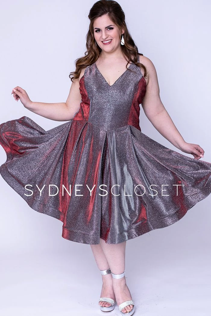 In Stock Sydney's Closet 8100 Sz 14 Cobalt V Neckline Holographic Short Formal Cocktail Dress Plus Sized 10 In Stock Sydney's Closet 8100 Sz 14 Cobalt V Neckline Holographic Short Formal Cocktail Dress Plus Sized