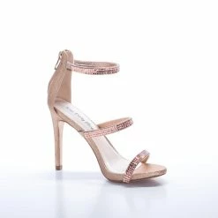 Your Party Shoes Jersey High Heel Rose Gold Crystal Embellished Strap Prom Pageant