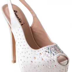 In Stock CLEARANCE Sweeties Jessica Ivory Platform Bridal Heels Pumps Wedding Peep Toe Shoes Sling Back