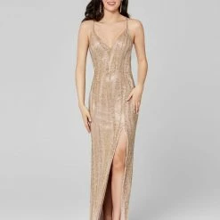 In Stock Backless Dresses Primavera Couture 3424 Size 12 Long Beaded Formal Evening Gown Prom Dress Slit V Neck