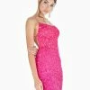 In Stock Ashley Lauren 4293 Fuchsia Cocktail Dress Size 10 Sequin Beaded Ombre Short With Corset