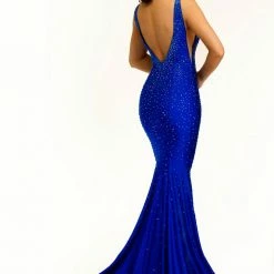 In Stock Johnathan Kayne 2305 Size 2 Red Evening Pageant Dress V Neckline Embellished Mermaid Train