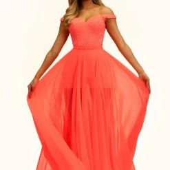 Jumpsuits & Rompers Johnathan Kayne 2319 Romper Off The Shoulder Embellished Chiffon Overskirt