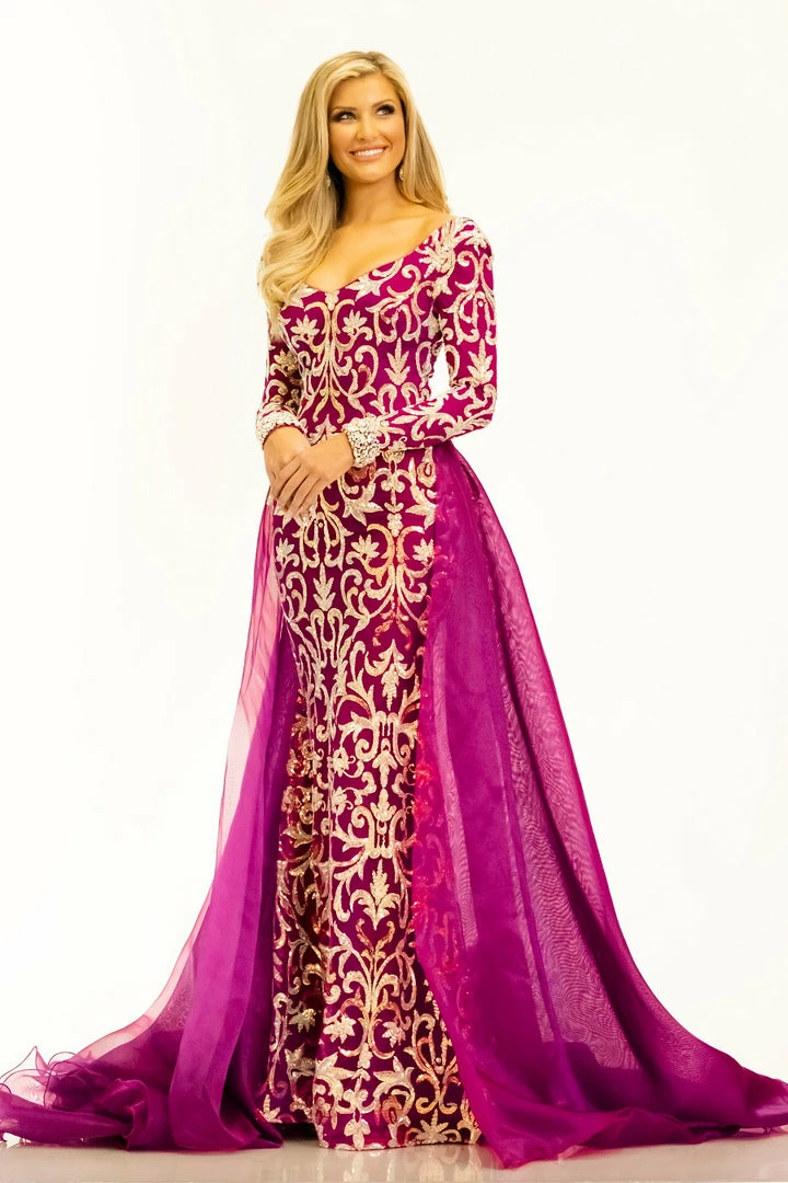 Discontinued Sequin Dresses Johnathan Kayne 2334 Magenta Pageant Dress Long Sleeves Overskirt 4 Discontinued Sequin Dresses Johnathan Kayne 2334 Magenta Pageant Dress Long Sleeves Overskirt