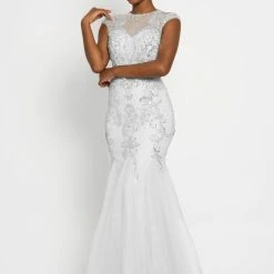 Ballgown Dresses Johnathan Kayne 9039 Illusion Lace Prom Dress Cap Sleeve Mermaid Evening Dress
