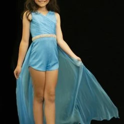 In Stock Sugar Kayne C111 Girls V Neck Satin Pageant Romper Chiffon Cape Fun Fashion Tangerine Size 8