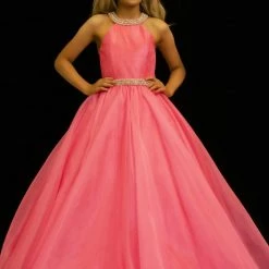 In Stock Sugar Kayne C114 Size 4, 14 Girls A Line Organza Pageant Dress Ballgown Pastel Gown High Neck Barbie Pink Ballgown Dresses