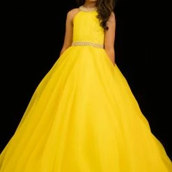 Sugar Kayne C114 Girls Pageant Dress Ballgown Gown High Neck Organza Train