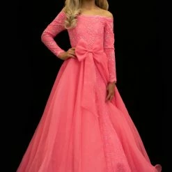 Sugar Kayne Dress C126 Off Shoulder Long Lace Sleeve Mermaid Pageant Dress Overskirt