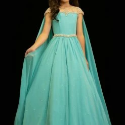 In Stock Ballgown Dresses Sugar Kayne C136 Size 14 Turquoise Girls Chiffon Pageant Dress Ballgown With Cape