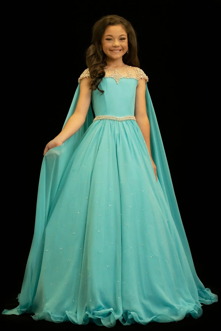 In Stock Ballgown Dresses Sugar Kayne C136 Size 14 Turquoise Girls Chiffon Pageant Dress Ballgown With Cape 3 In Stock Ballgown Dresses Sugar Kayne C136 Size 14 Turquoise Girls Chiffon Pageant Dress Ballgown With Cape