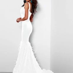 Johnathan Kayne 2406 Long Feather Mermaid Fitted Prom Dress Pageant Gown Backless Dresses