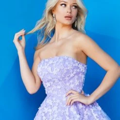 Corset Dresses Jovani 02564 Short Fit & Flare White Floral Applique Cocktail Dress Wedding Reception