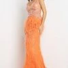 In Stock Jovani 03023 Size 2 Orange Sheer Feather Prom Dress Plunging Neck Wedding Gown Pageant Gown Mermaid Dresses