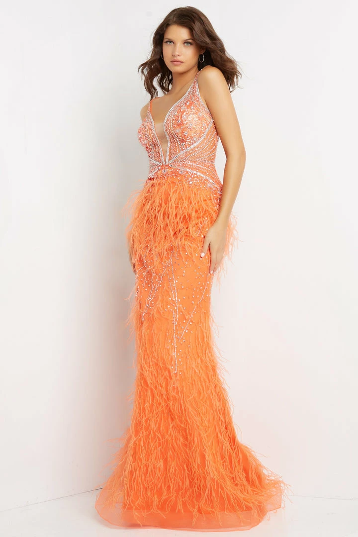 In Stock Jovani 03023 Size 00 Lilac Sheer Feather Prom Dress Plunging Neckline Pageant Gown Embellished 7 In Stock Jovani 03023 Size 00 Lilac Sheer Feather Prom Dress Plunging Neckline Pageant Gown Embellished