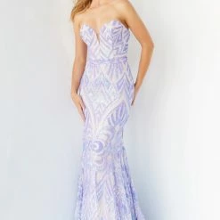Mermaid Dresses Jovani 03445 Long Prom Dress Fitted Sequin Fit & Flare Strapless Pageant Sweetheart Neckline