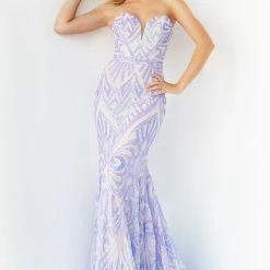 Mermaid Dresses Jovani 03445 Long Prom Dress Fitted Sequin Fit & Flare Strapless Pageant Sweetheart Neckline