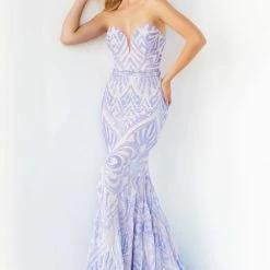 Mermaid Dresses Jovani 03445 Long Prom Dress Fitted Sequin Fit & Flare Strapless Pageant Sweetheart Neckline