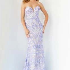 Mermaid Dresses Jovani 03445 Long Prom Dress Fitted Sequin Fit & Flare Strapless Pageant Sweetheart Neckline