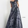 Ballgown Dresses Jovani 03674 Navy Brocade Evening Dress Sweetheart Neckline Off The Shoulder Straps