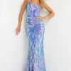 Jovani 05664 Long Fitted Sequin One Shoulder Prom Dress Pageant Gown Mermaid Sequin Dresses