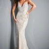 Jovani 05752 Prom Dress Column Embellished V Neckline Beaded Lace Spaghetti Straps