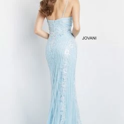 Jovani 05752 Long Embellished Prom Dress Pageant Gown V Neckline Lace Spaghetti Straps