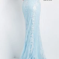 Jovani 05752 Prom Dress Column Embellished V Neckline Beaded Lace Spaghetti Straps