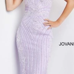 Jovani 05752 Long Embellished Prom Dress Pageant Gown V Neckline Lace Spaghetti Straps